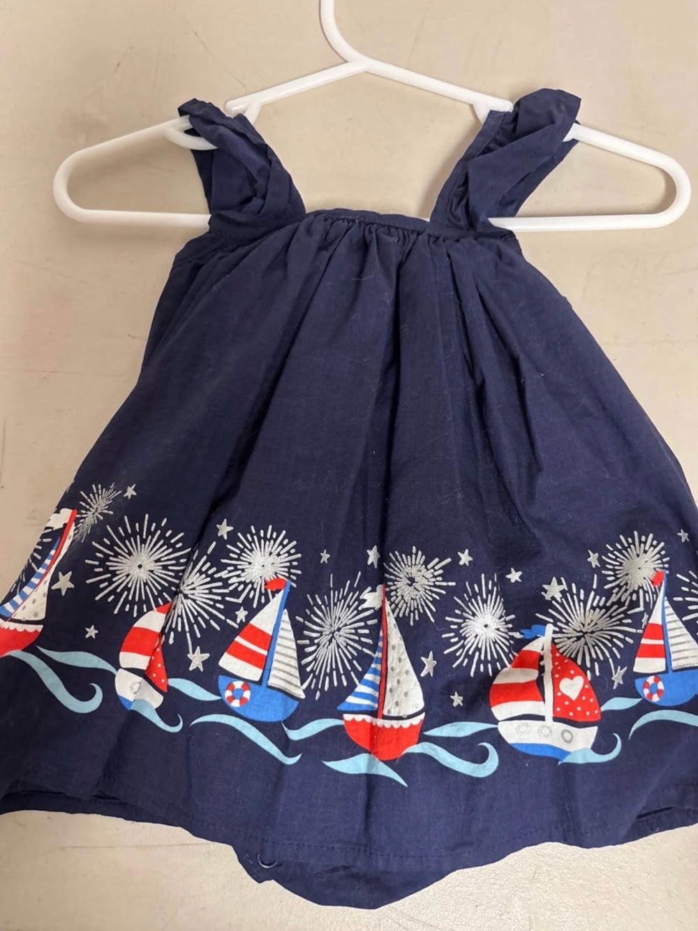 Navy Sailboat Print Girls' Casual Sundress